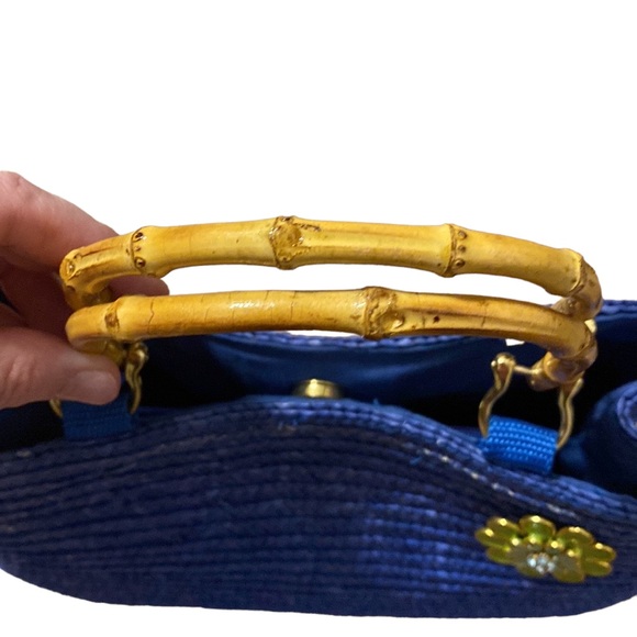 90s Y2K wicker weave purse with bamboo handles - Picture 4 of 6